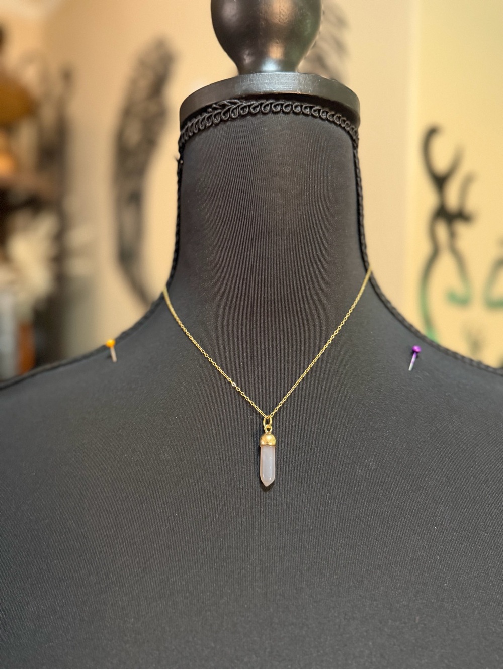 Gold tone Chain Necklace with Quartz Pendant